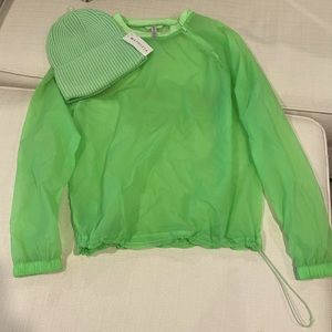 Athleta Neon Green Windbreaker w/Matching Beanie, Size XS, NWOT, Beanie NWT